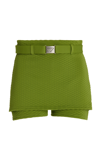 Prada Logo Buckle Skort Shorts In Green
