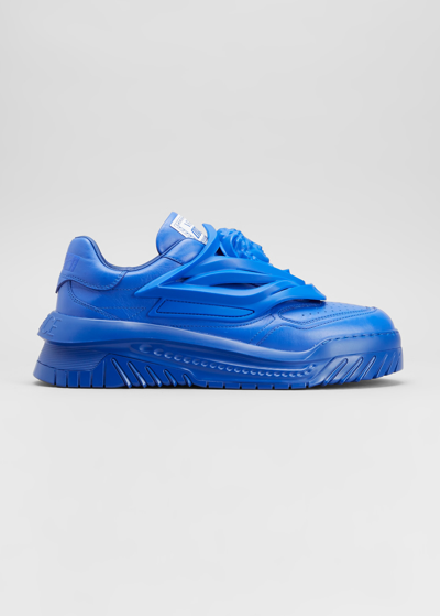 Versace Odissea Logo-patch Leather Low-top Trainers In Blue