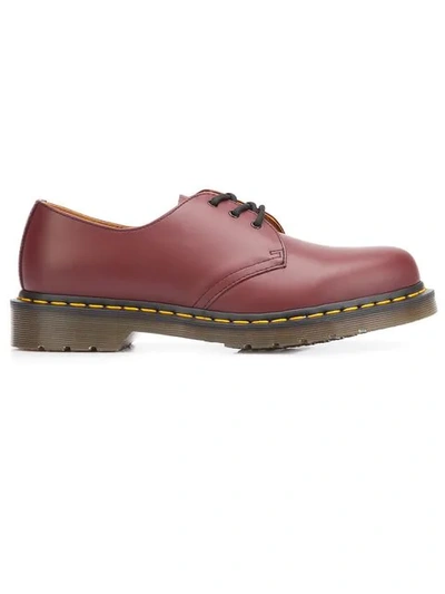 Dr. Martens Stitch Detailed Derby Shoes In Red