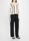 Monrow Vertical Stripe Organic Cotton Crochet Cardigan In Buttercream/black