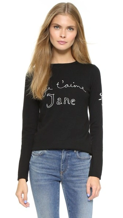 Bella Freud Je T'aime Jane Embroidered Wool Sweater In Black