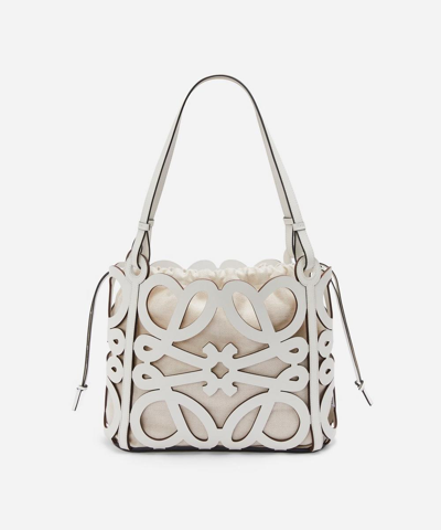 Loewe X Paula's Ibiza Small Anagram Cut-out Leather Tote Bag In Soft White