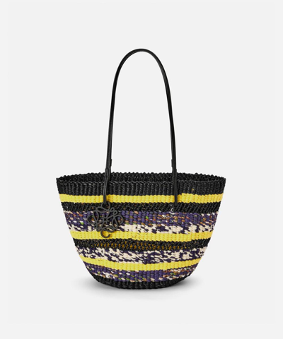 Loewe X Paula's Ibiza Basket Tote Bag In Black / Yellow