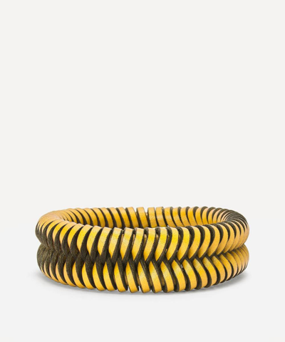 Loewe X Paula's Ibiza Leather Interlock Bangle In Bright Yellow