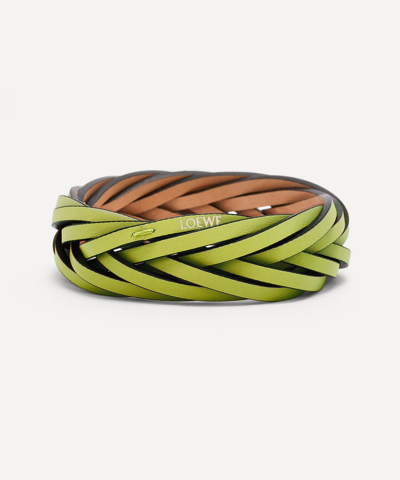 Loewe X Paula's Ibiza Leather Braided Bangle In Meadow Green