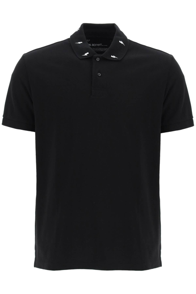 Neil Barrett Thunderbolt Printed Polo Shirt In Black
