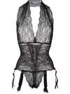 Folies By Renaud Floral Lace Patterned Bodysuit In Black