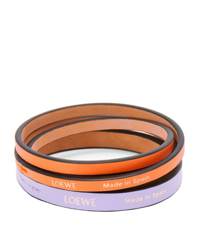 Loewe + Paula's Ibiza Set Of Two Leather Bangles In Bright Lavander / Orange