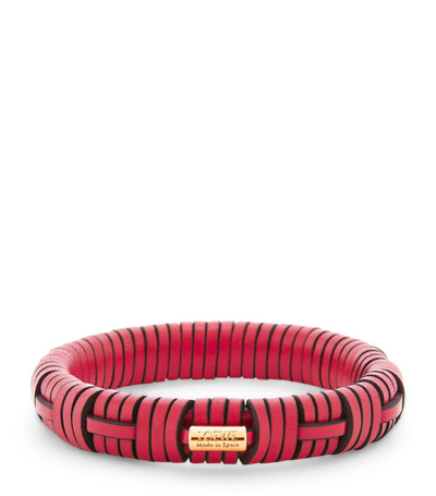 Loewe + Paula's Ibiza Interlock Leather And Gold-tone Bangle In Fuchsia
