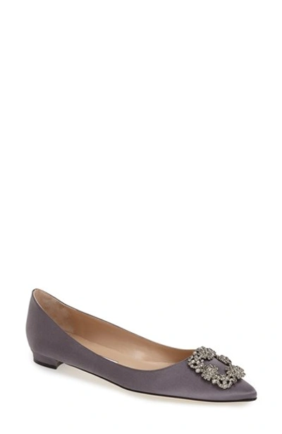 Manolo Blahnik Hangisi 25 Embellished Satin Flats In Grey