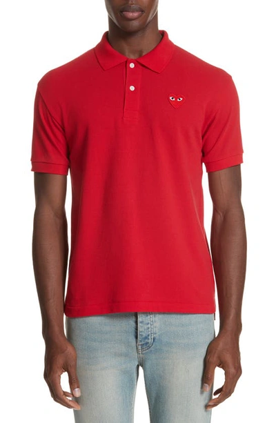 Comme Des Garçons Play Heart Logo Slim Fit Polo In Red