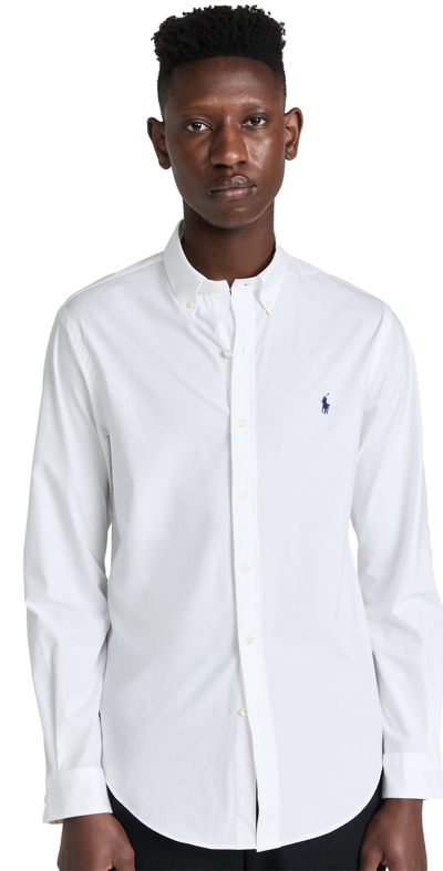 Polo Ralph Lauren Slim Fit Stretch Poplin Shirt Man Shirt White Size L Cotton, Elastane