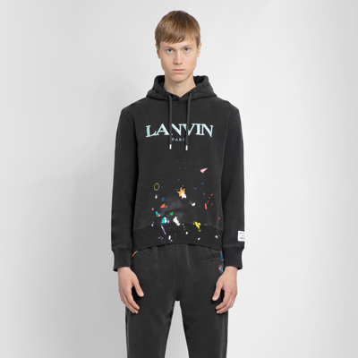 Gallery Dept. X Lanvin Logo Hand Painted Washed Cotton Hoodie In Black