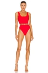 Versace Greca Waistband One-piece Swimsuit In Rosso