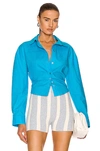 Jacquemus La Chemise Open-back Cotton-poplin Shirt In Turquoise
