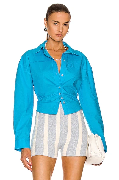 Jacquemus La Chemise Open-back Cotton-poplin Shirt In Azzurro