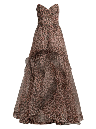 Basix Black Label Leopard Ruffled Gown In Animal