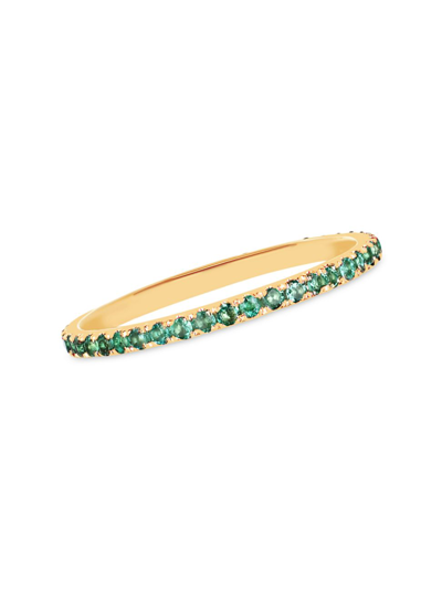 Ef Collection Women's 14k Yellow Gold Emerald Eternity Stacking Ring In Green