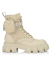 Prada Monolith Leather And Re-nylon Combat Boots In Desserto