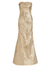 Rene Ruiz Collection Floral Embroidered Gown In Champagne