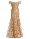 Rene Ruiz Collection Abstract Pattern Glitter Gown In Gold