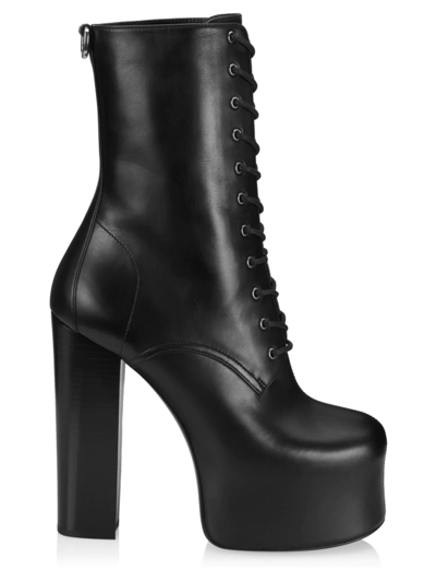 Saint Laurent 95mm Cherry Leather Lace-up Boots In Black