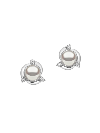 Yoko London Women's Trend 18k White Gold, 6-6.5mm Cultured Freshwater Pearl, & Diamond Stud Earrings