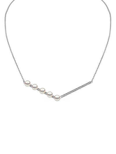 Yoko London Women's Trend 18k White Gold, Diamond, & 5-6.5mm Freshwater Pearl Pendant Necklace