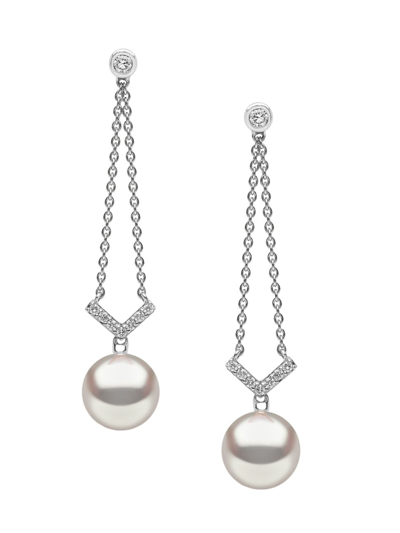 Yoko London Women's Trend 18k White Gold, Diamond, & 9-9.5mm Cultured Freshwater Pearl Drop Earrings