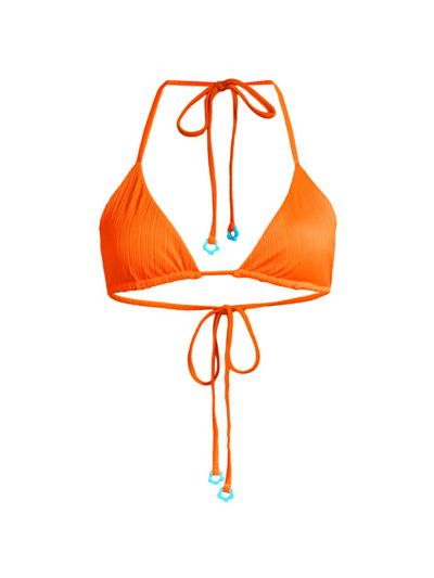 Frankies Bikinis Halterneck Triangle Bikini Top In Orange