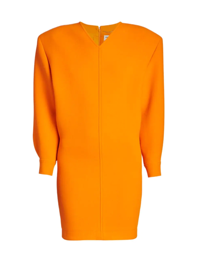 Saint Laurent V-neck Long Sleeve Wool Minidress In Orange