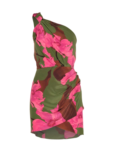 Johanna Ortiz San Basilio Asymmetric Silk Minidress In Pink/green