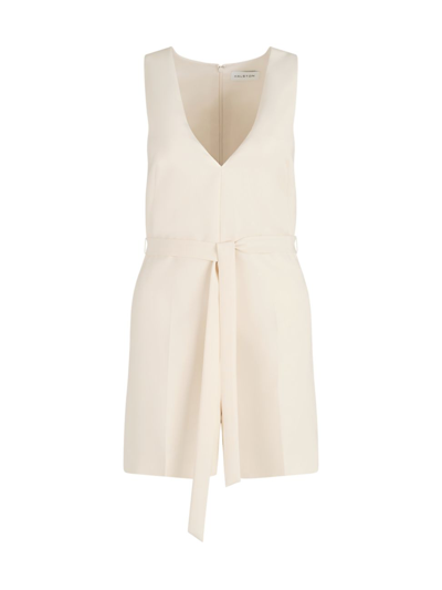 Halston Jordan Crepe V-neck Romper In Buff