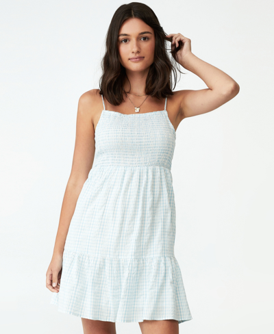 cotton on shirred dress Cotton On Women's Poppy Shirred Cross Back Mini Dress In Blue Check