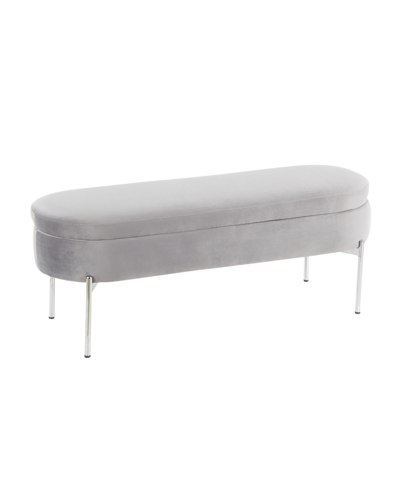 Lumisource Chloe Contemporary Glam Storage Bench In Chrome/gray Velvet