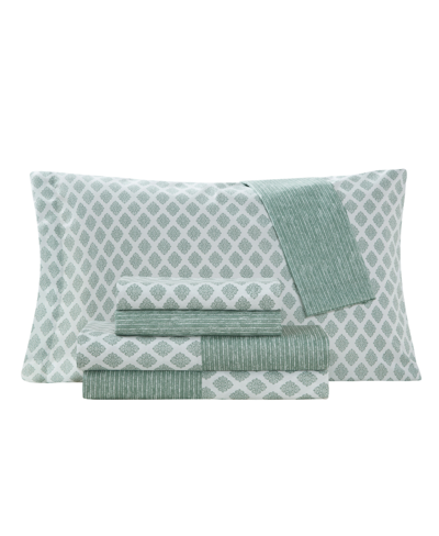 Jessica Sanders Layla Turnstyle Reversible Printed Super Soft Deep Pocket Twin Extra Long Sheet Set, 4 Pieces Beddin In Seafoam