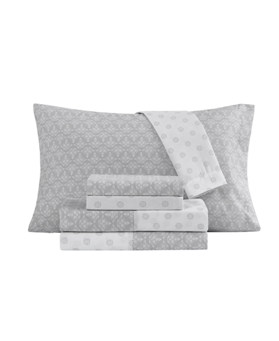 Jessica Sanders Hoyt Turnstyle Reversible Printed Super Soft Deep Pocket Queen Sheet Set, 6 Pieces Bedding In Gray
