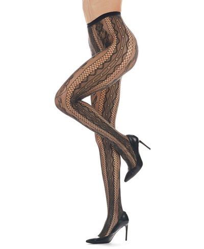 Memoi Women's Linear Floral Net Tights Stockings In Two-tone Gray