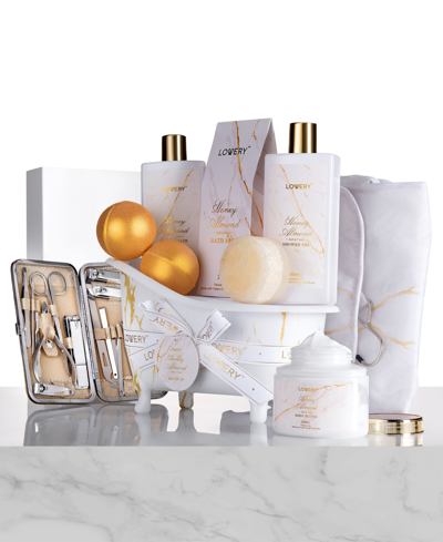 Lovery Home Spa Body Care Gift Set, Honey Almond Self Care Kit, Stress Relief Gifts, Bath And Body Kit, 31 In White