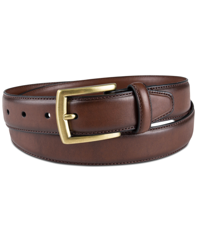 Club Room Men's Burnished Feathered Edge Dress Belt, Created For Macy's In Saddle