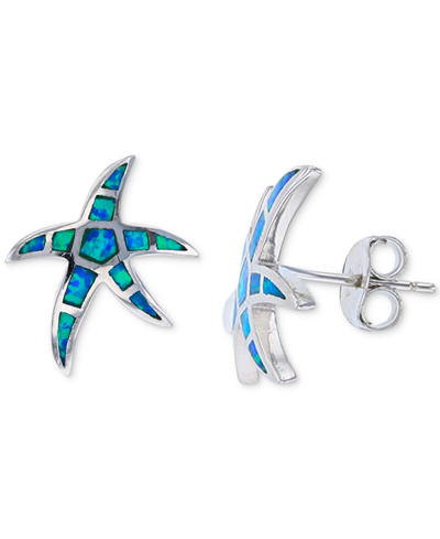 Macy's Lab-created Blue Opal Starfish Stud Earrings In Sterling Silver