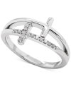 Macy's Diamond Double East-west Cross Ring (1/10 Ct. T.w.) In Sterling Silver In Sterling Silver