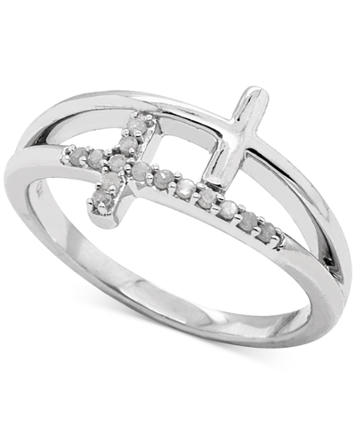 Macy's Diamond Double East-west Cross Ring (1/10 Ct. T.w.) In Sterling Silver