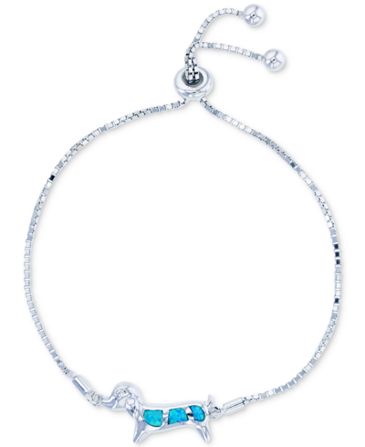 Macy's Lab-created Blue Opal Dog Bolo Bracelet In Sterling Silver