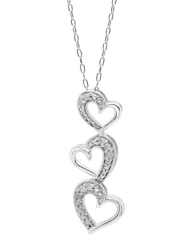 Macy's Diamond Triple Heart 18" Pendant Necklace (1/10 Ct. T.w.) In Sterling Silver