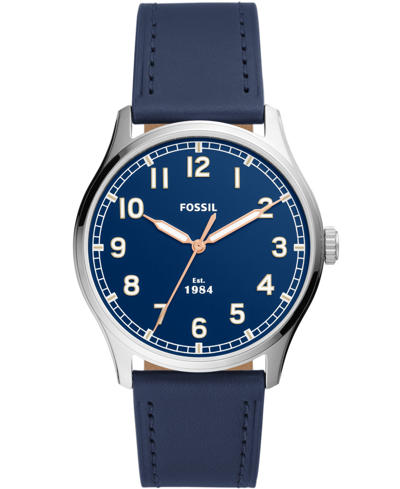 Fossil Men's Day Liner Three Hand, Blue Leather Strap Watch 42mm
