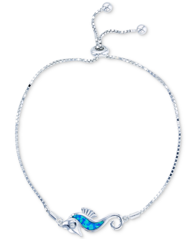Macy's Lab-created Blue Opal Seahorse Bolo Bracelet In Sterling Silver