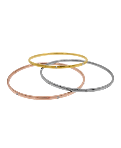 Adornia Set Of 3 Mixed Metal Cz Bangle Bracelets In Yellow