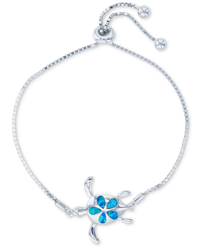 Macy's Lab-created Blue Opal Turtle Bolo Bracelet In Sterling Silver