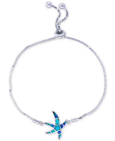 Macy's Lab-created Blue Opal Starfish Bolo Bracelet In Sterling Silver